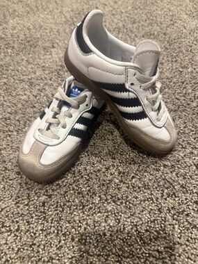 adidas Kids Samba Sneakers in White and Black with Gum Sole
